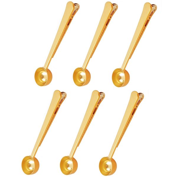 

6pcs coffee stainless steel tea scoop with clip coffee measuring cup scoop sealing powder drinkware tools kitchen supply