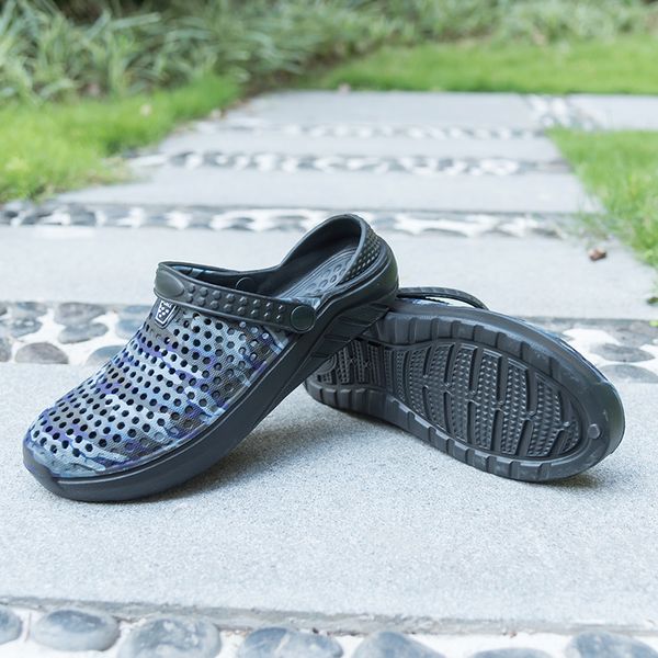 

camouflage slippers men summer hollow hole beach shoes outdoor breathable casual sandal wrap toes man slippers 2019 new, Black