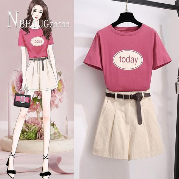 

2020 лето плюс размер мода женские наборы алфавит печатные футболки и шорты женские наборы, White