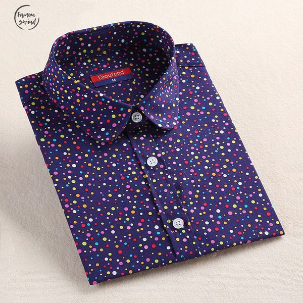 

women blouses cap sleeve fashion polka dot long sleeve shirt dot cotton women shirts red blue blusas women, White