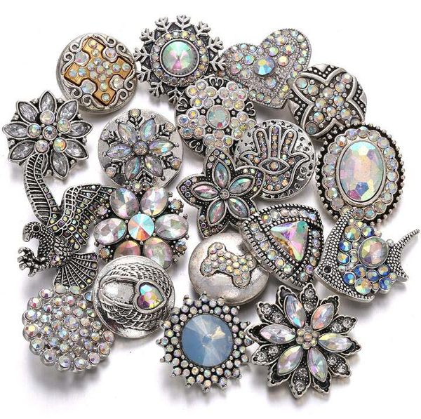 

10pcs snaps jewelry colorful rhinestone crystal flower snap buttons for women fit diy 18mm 20mm snap bracelet jewelry, Bronze;silver