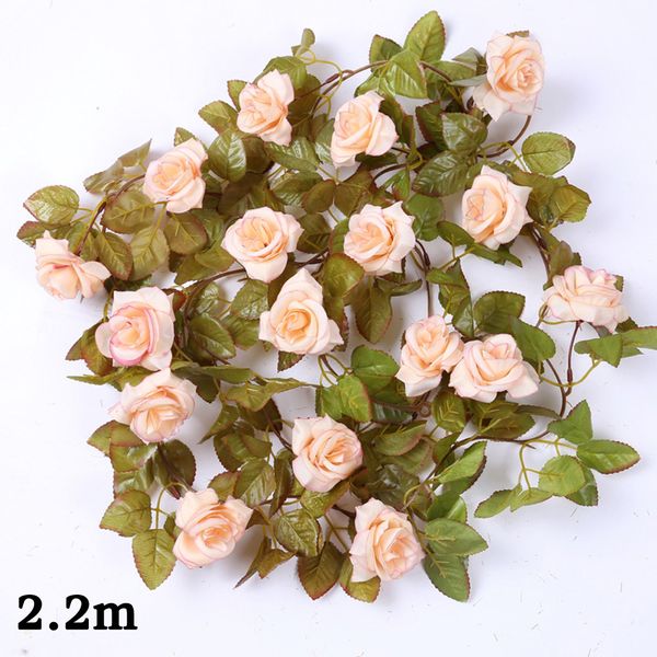 

2.2m 1pcs artificial rose vine rattan fake 17 silk flower heads home wedding living room garland decor