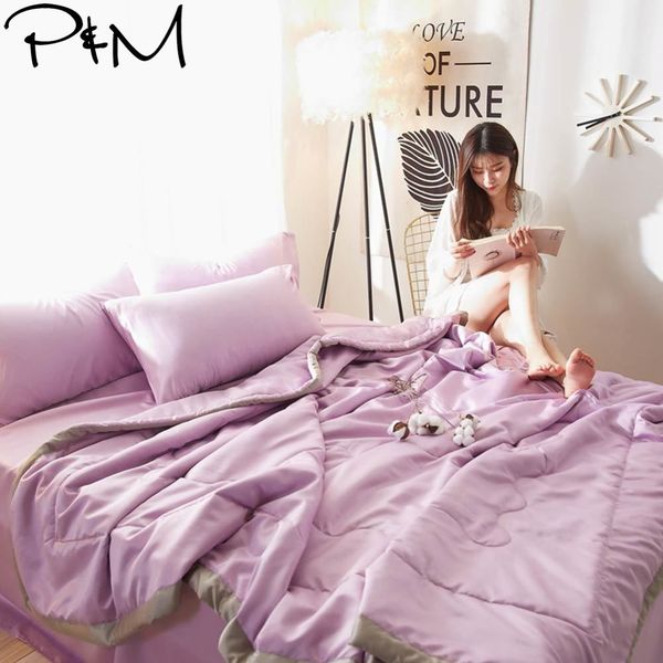 

2019 fresh purple quilting quilt set satin polyester fabric polyester twin  size summer comforter bedsheet pillowcases