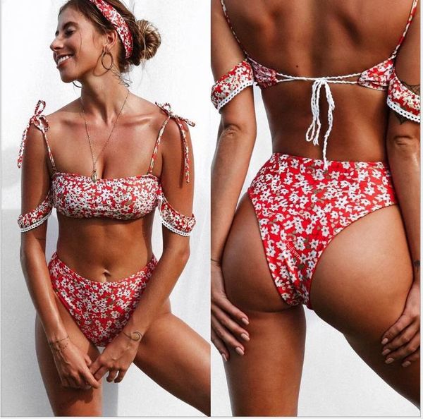 

bikini 2019 new printing lady bikini european and american selling split swimming suit sleeves