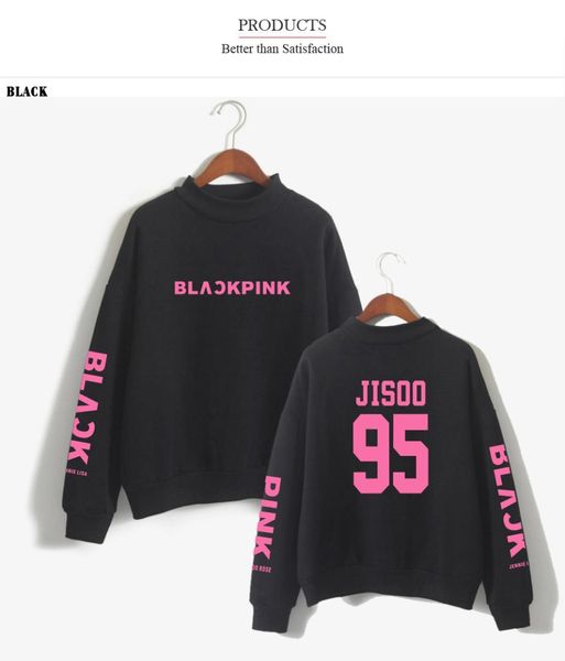 

new fashion kpop blackpink girl's group kpop oversize turtlenecks hoodies sweatshirts women/men hoodies loose casual sweatshirt, Black