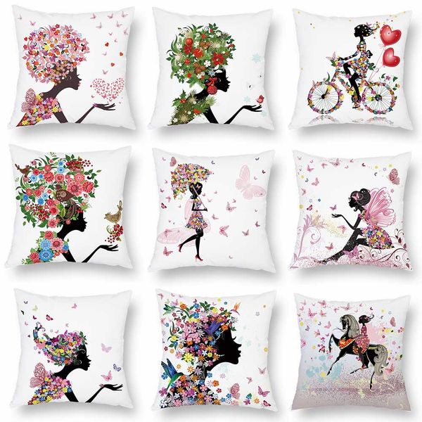 9 Styles Floral Girl Cushion Covers Flower Birds Heart Butterfly Cushion Cover Baby Girls Bedroom Decorative Pillow Case Waterproof Cushions For