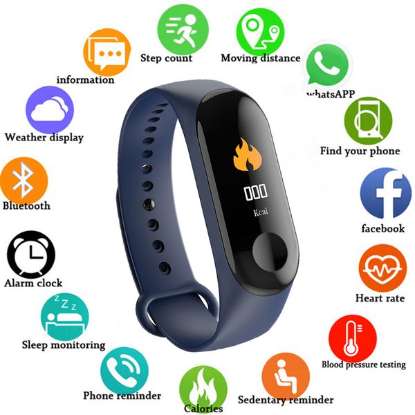 

new m3 wristband smart color screen bracelet heart rate monitoring wristbands fitness running tracker sports men & women band, Slivery;brown
