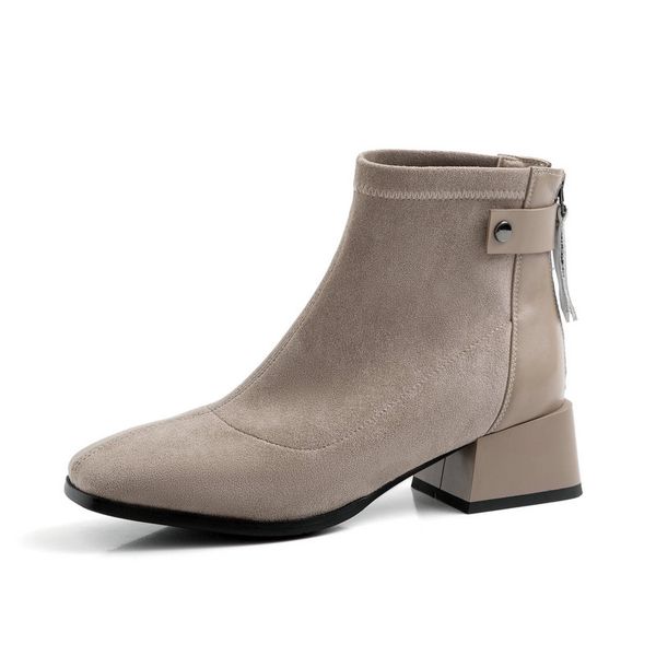 

fashion women ankle boots autumn winter warm square heels shoes woman square toe elegant office lady basic boots, Black