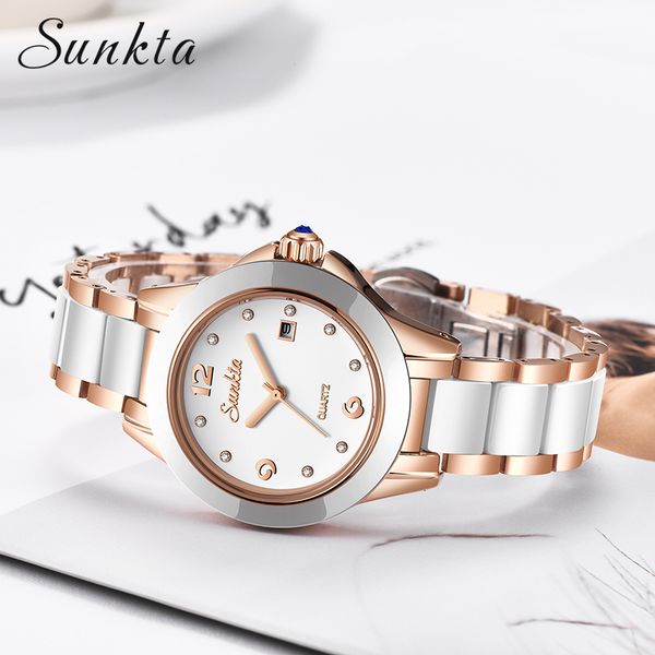 

sunkta fashion women watches rose gold ladies bracelet watch 2019new creative waterproof quartz watch for women+box, Slivery;brown