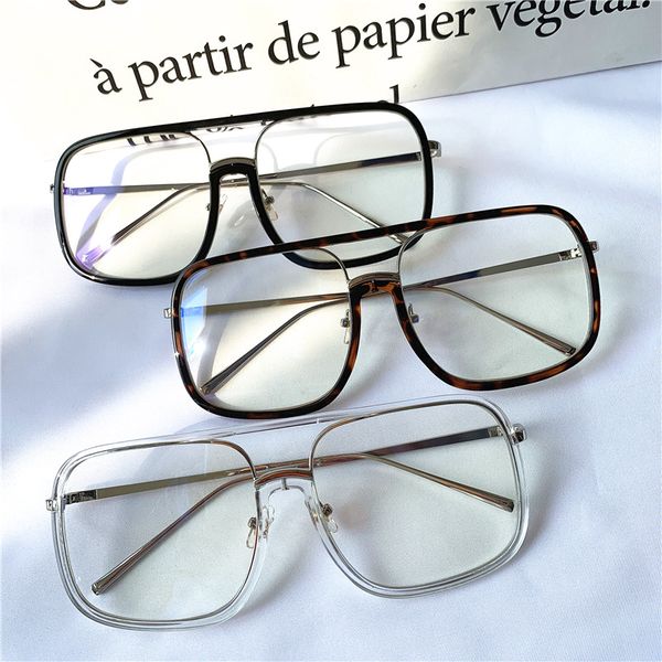 

net red with heads chain glasses quartet large frame sunglasses 2019 new korean version of the influx of myopia radiation-proof plain mirror, White;black