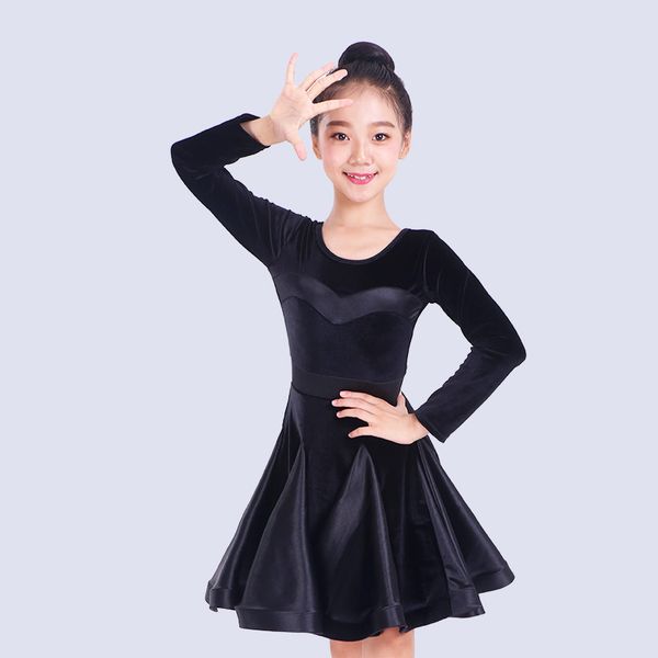 

stage wear latin dance costume girls long sleeve practice clothes rumba/tango/samba/salsa performance dql1328, Black;red