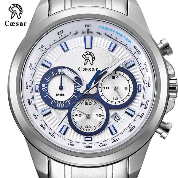 

caesar blue gold quartz fashion sports men chronograph waterproof mens watches sport wristwatch watch, Slivery;brown