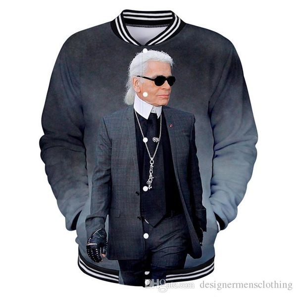 

karl digital print hoodies single breasted sweatshirts lagerfeld designer long sleeve rip baseball uniform, Black