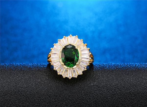

selling exquisite new european and american fashion retro ring female luxury emerald zircon ring, Golden;silver