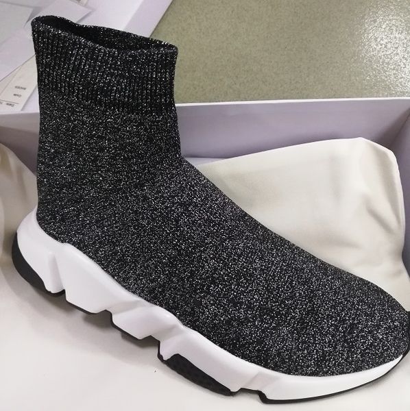 

men's designer sock speed trainer ankle running boots men women slip-on shoes fashion sock sneakers winter party wdding boots with box, Black
