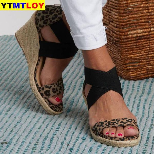 

women solid color open toe sandals summer ladies high heels sandals female 35-43 size shoes leopard print wedges shoes 2020, Black