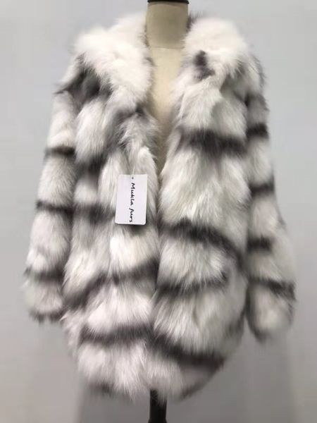 

4 colours mukla furs brand zebra pattern fox fur coats for women noble soft fox fur jackets long style snow fur parkas, Black