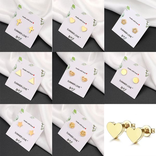 

золотой цветок круглый крест love hearts star женщины уха коты серьги с карты бумаги геометрия нержавеющей стали стержня уха партии свадебны, Golden;silver