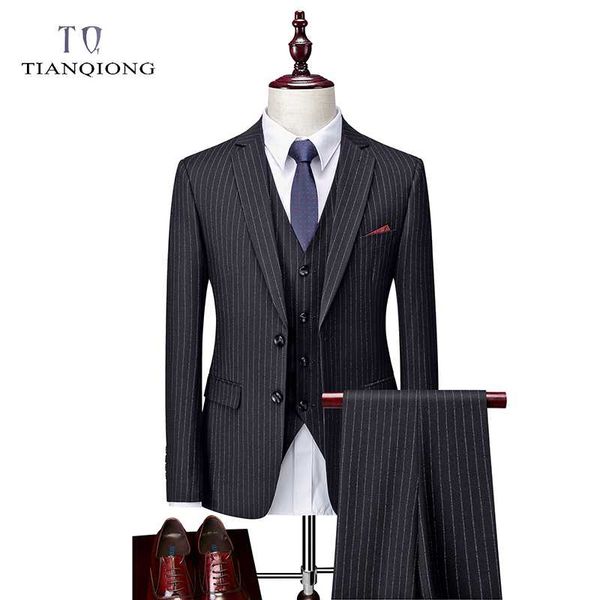 

tian qiong stripe suits men 2020 gentleman suits smart casual with pants for men 3 pieces suit (jacket+pants+vest, White;black