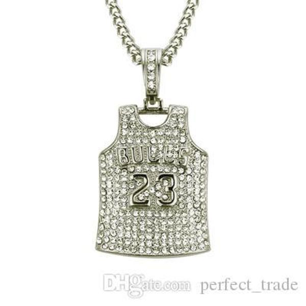 

wholesale classic necklace grade designer necklace rhinestone pendant necklaces mens hip hop jewelry number 23 jersey quality, Silver