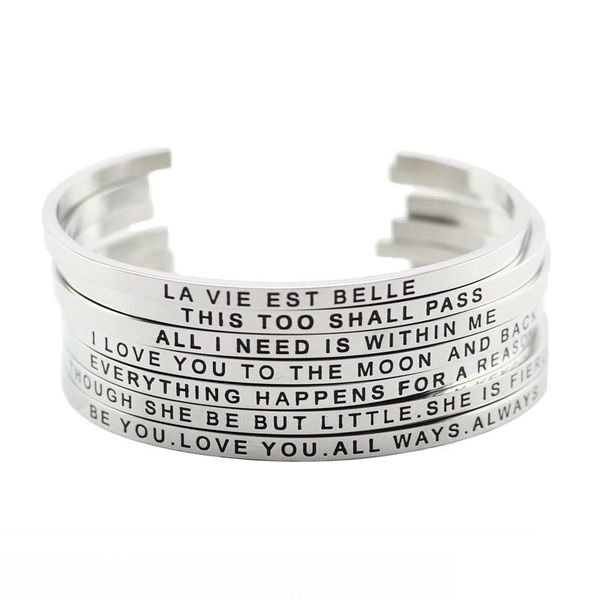 

316l stainless steel bangle positive inspirational quote cuff bracelets mantra bracelets bangles for women christmas gift, Black
