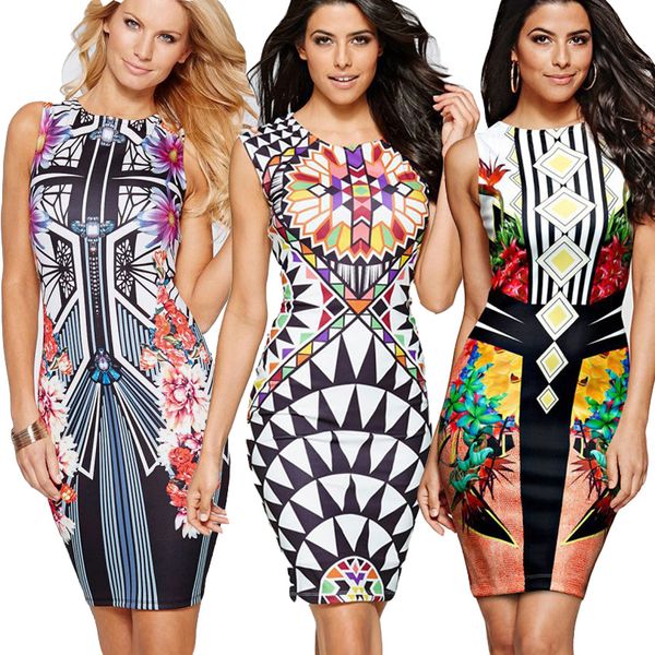 

2020 fashion dress summer explosion models sexy nightclub mini exposed vest skirt printed bag hip pencil dress size S-2XL