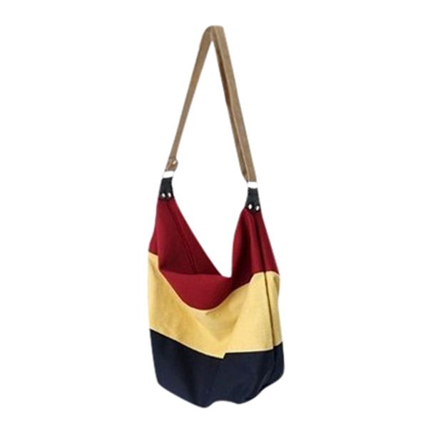 

sale tri-color striped canvas shoulder bag large capacity reuseful shoulder bags durable women messenger bag bolsas de mujer
