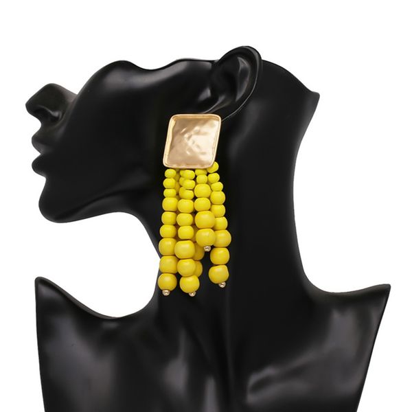 

new bohemian colorful wooden bead earrings beads tassel stud earrings women birthday festival party fashion jewelry accessories, Golden;silver