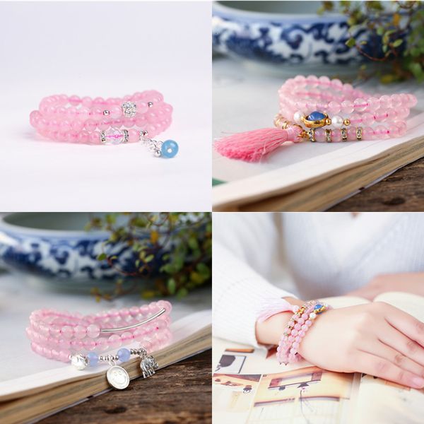 

beaded jewelry crystal natural powder bracelet lotus crystal hand string more circle multi-storey beads diy ornaments pandora charm bracelet, Black