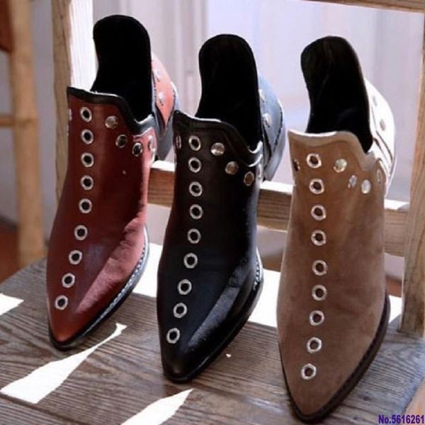

boots women autumn winter punk ankle boots rivet pointed toe ladies shoes platform vintage casual booties big size, Black