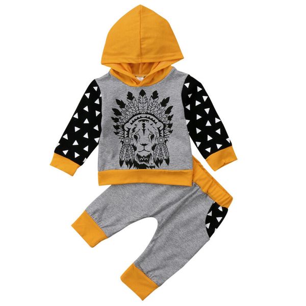 

2pcs infant newborn baby boys girls cartoon hoodie t-shirt pants clothes, White