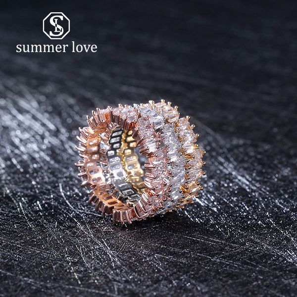 

2019 simple irregular copper inlayed cubic zircon ring for women gold silver rose gold platinum plating engagement wedding finger ring