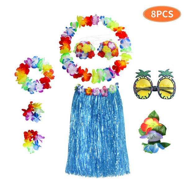 

8pc lei flower garlands necklace hawaiian tropical beach party fancy dress lot