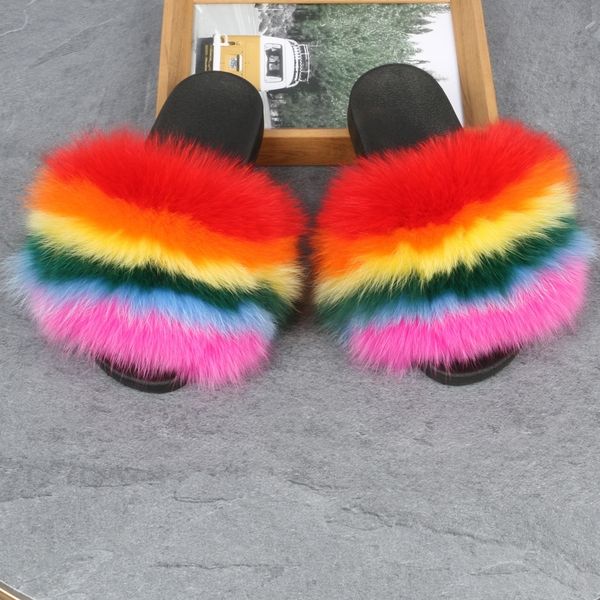 

racoon fur slippers women fur sliders slippers white fur slippers, Black