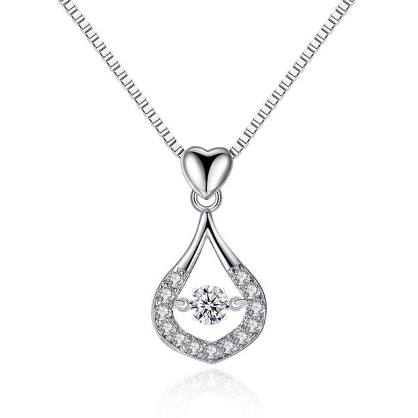 

new droplet necklace swinging dancing flower spot water drop fashion necklace gift for wife girlfriend, Silver