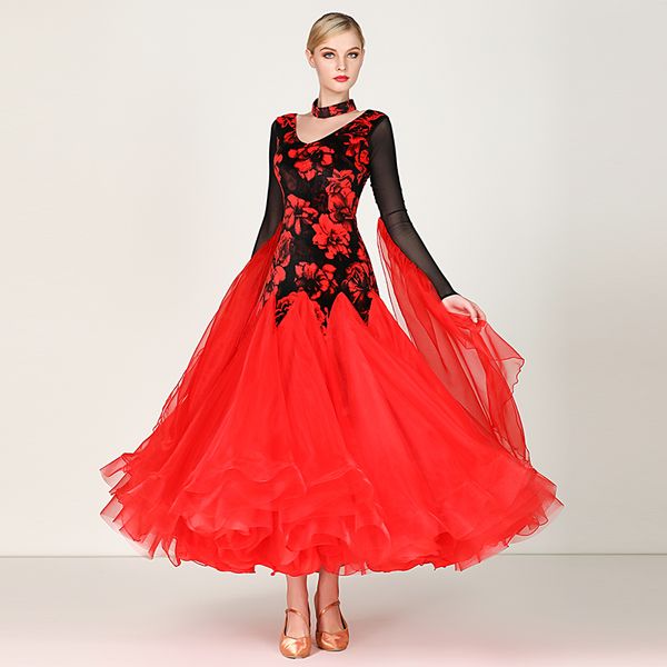 

orange red waltz dress rumba standard smooth dance dresses standard social dress ballroom dance competition fringe white, Black;red