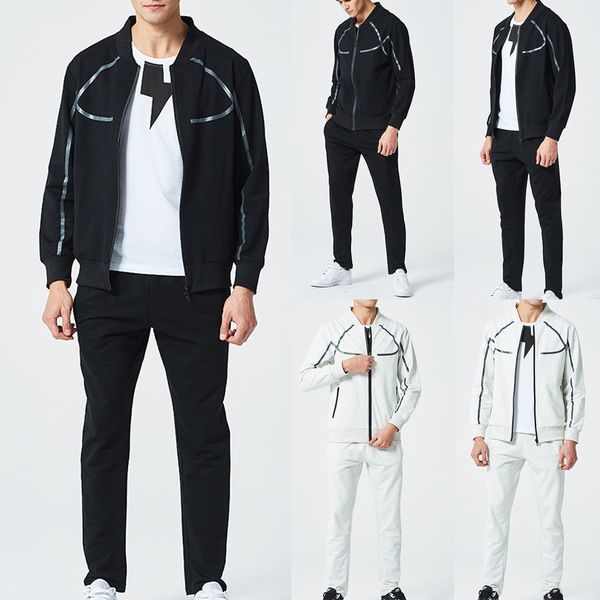 

tracksuits men polyester sweatshirt sporting fleece 2019 gyms spring jacket + pants casual men's track suit sportswear fitness, Black;blue
