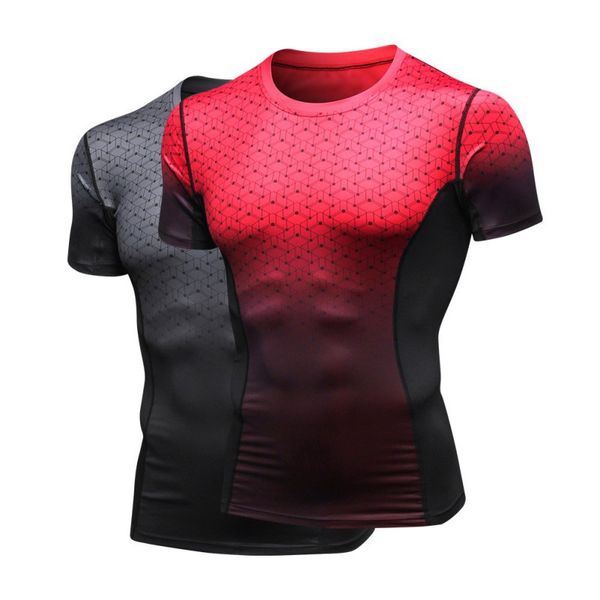 

running shirt men designer quick dry t-shirts running slim fit tees sport men 's fitness gym t shirts muscle tee, Black;red