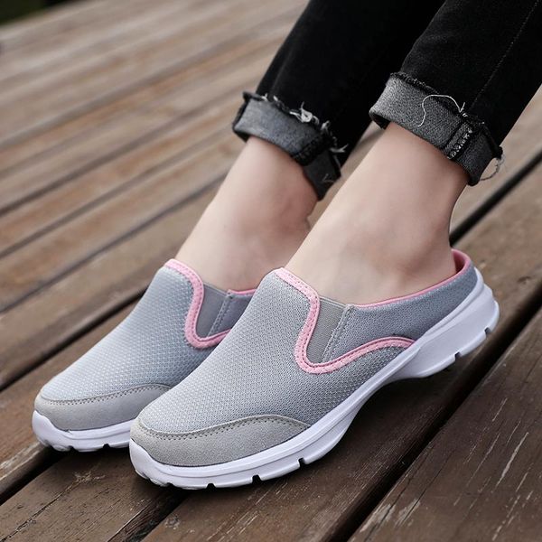 

large size half sport shoes woman summer sneakers woman sports lightweight women's running shoes 2020 slip-on gray mesh a367