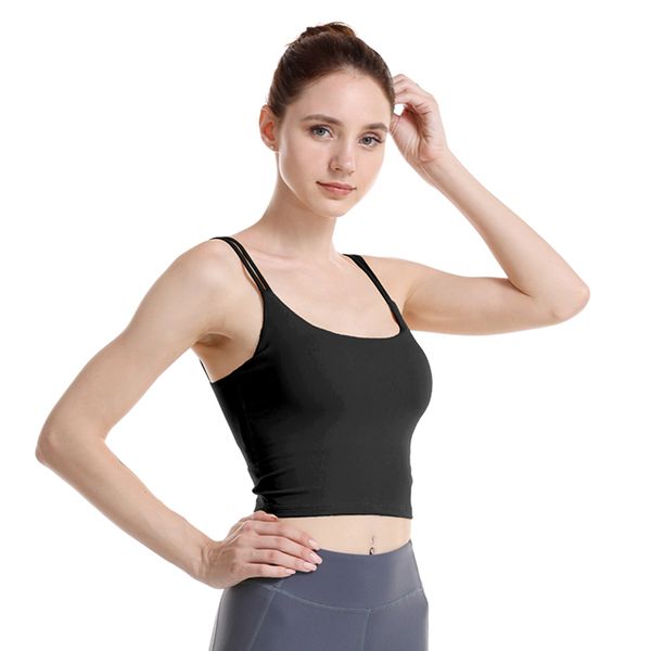 

women's exposed navel sports vest fitness yoga sports suspender vest, Black;blue