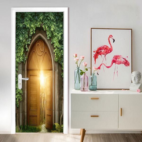 

2pcs set modern art 3d door sticker removable wall decals environmental waterproof decorative 30.31x78.74inch