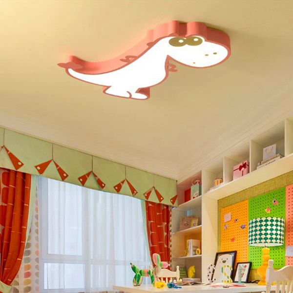 Quarto infantil LED lâmpada de teto quente dos desenhos animados dinossauro quarto masculino e feminino quarto iluminação proteção olho escurecimento lâmpadas de ferro forjado
