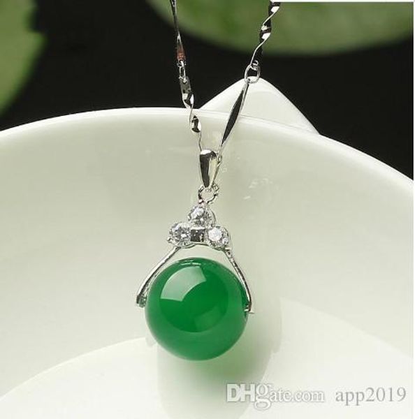 

natural jade s925 sterling silver chain, green and agate female transfer bead pendant