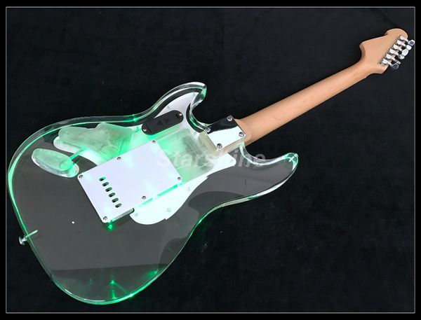 

2019 led lighht electric guitar x-nm3 green color acrylic body maple neck chrome hardware