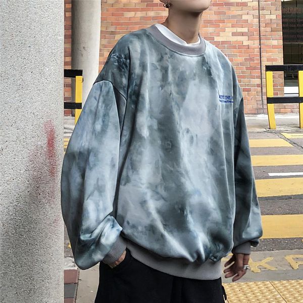 

2019 new hip hop men tie dyeing sweatshirt urban fashion autumn crew neck embroidery harajuku style popping pullovers streetwear, Black