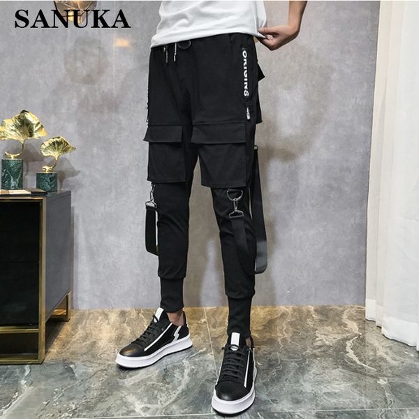 

selling men streetwear pants black harem pants light men punk ribbons casual slim jogger hip hop trousers
