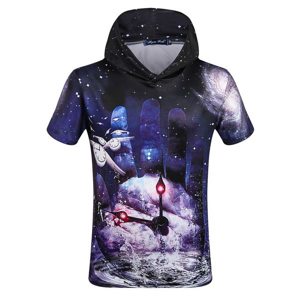 

mens designer 3d hooded t-shirt time hand digital printing pattern creative large size elastic hoodie t-shirt, White;black