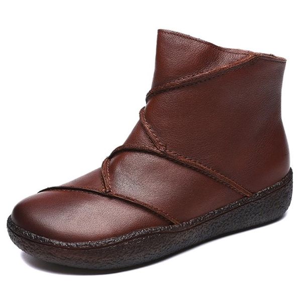 

leather retro beef tendon flat bottom sen female casual boots autumn winter 2019 new style, Red;white