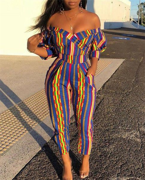 

women striped jumpsuits bodycon off shoulder bodysuits leotard playsuit, Black;white