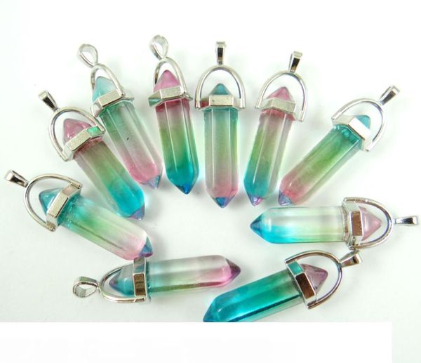 

оптовая продажа 24 шт. лот высокое качество ассорти натуральный камень титан кристалл столб подвески чакра подвески ожерелья делая mx190730, Silver